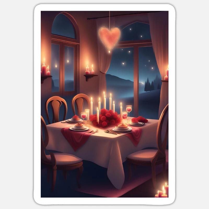 Valentines day dinner - Sticker size S (10 x 10 cm) - white matte