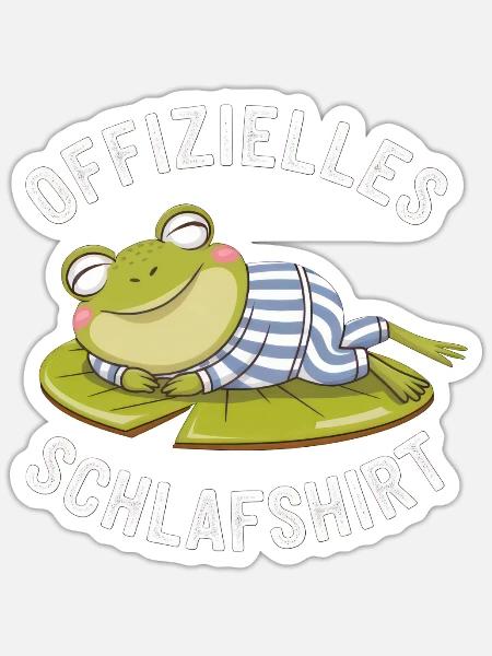 Offizielles Schlafshirt - Cooler Cartoon Frosch - Sticker Größe S (10 x 10 cm) - Mattweiß