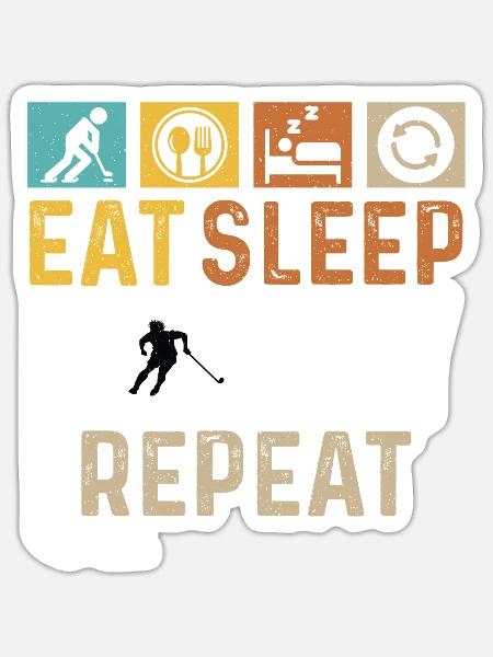 Eat Sleep Hockey Repeat funny retro vintage - Sticker Größe S (10 x 10 cm) - Mattweiß