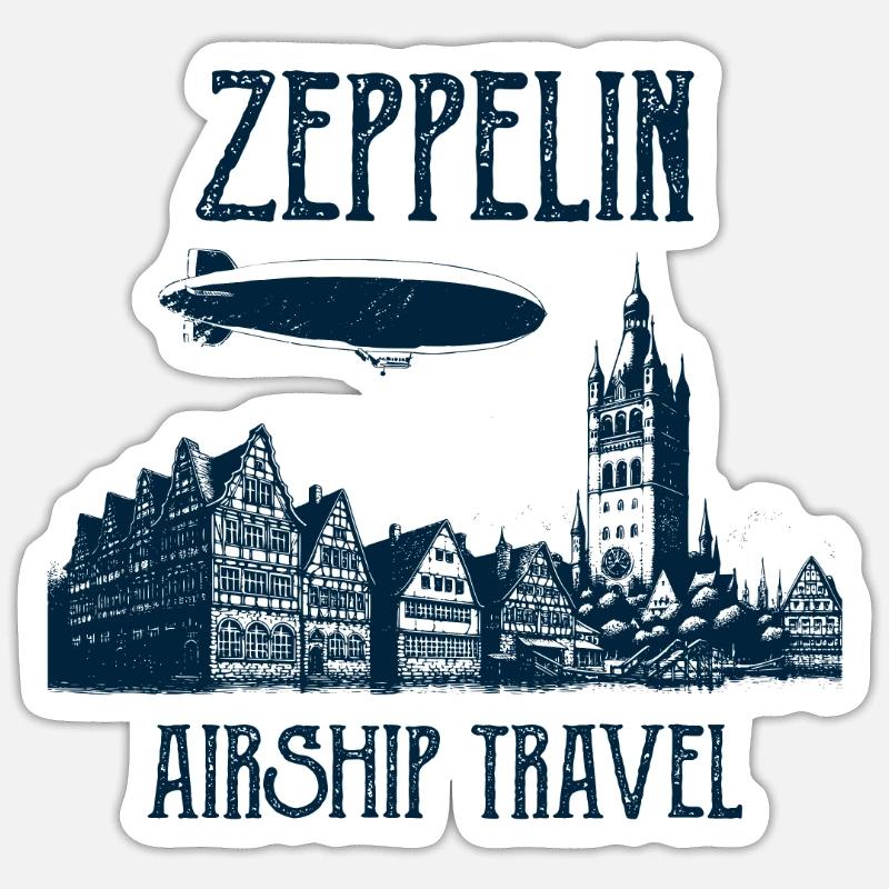Voyage en dirigeable Zeppelin - Sticker taille S (10 x 10 cm) - blanc mat