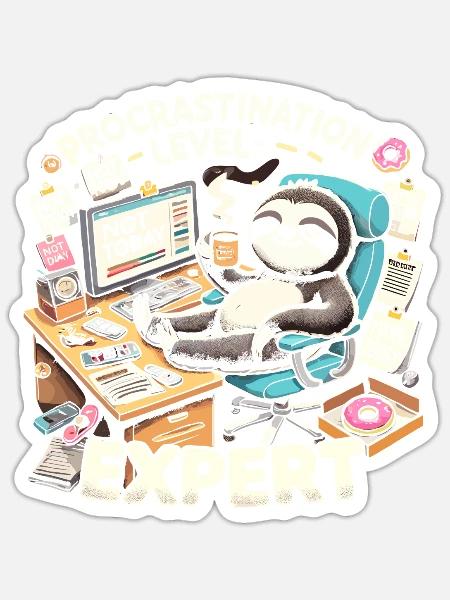 Prokrastination Stufe Experte - Sticker Größe S (10 x 10 cm) - Mattweiß