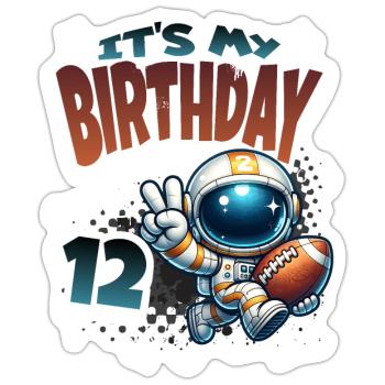 Astronaute 12e anniversaire Football - Sticker taille S (10 x 10 cm) - blanc mat - Devant
