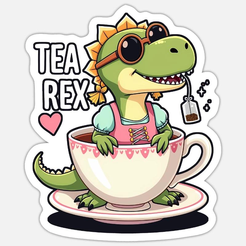 Tea Rex Trachtenshirt Dirndl T-Rex - Sticker Größe S (10 x 10 cm) - Mattweiß