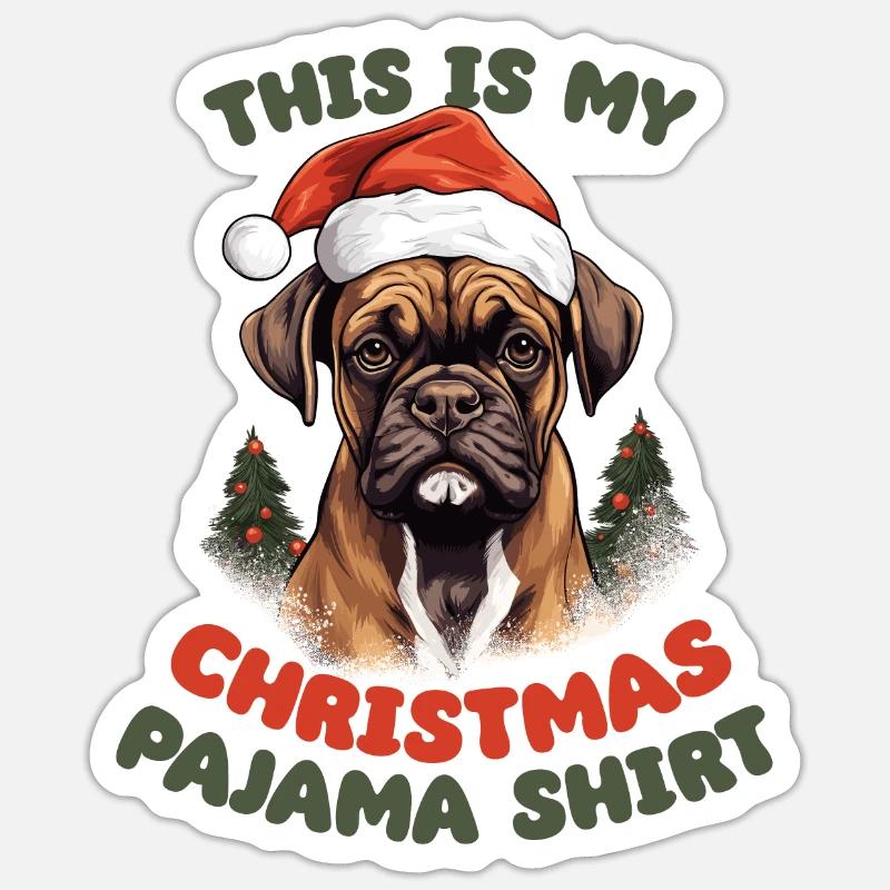 Boxer Pyjama de Noël Chiens - Sticker taille S (10 x 10 cm) - blanc mat