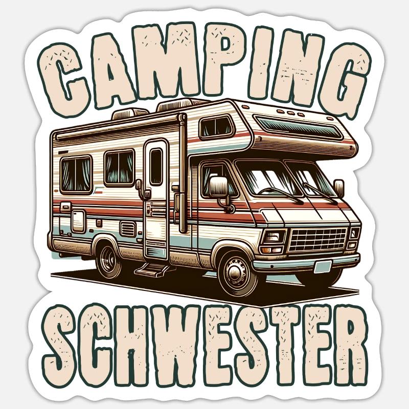 Camping Schwester - Sticker Größe S (10 x 10 cm) - Mattweiß
