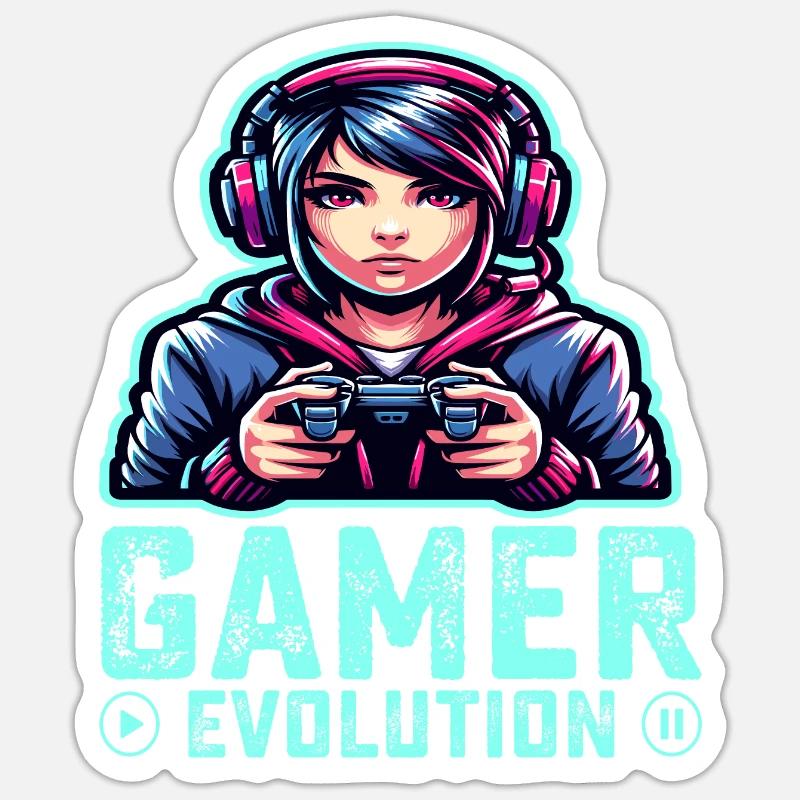 Évolution d’un gamer, design de jeu cool - Sticker taille S (10 x 10 cm) - blanc mat