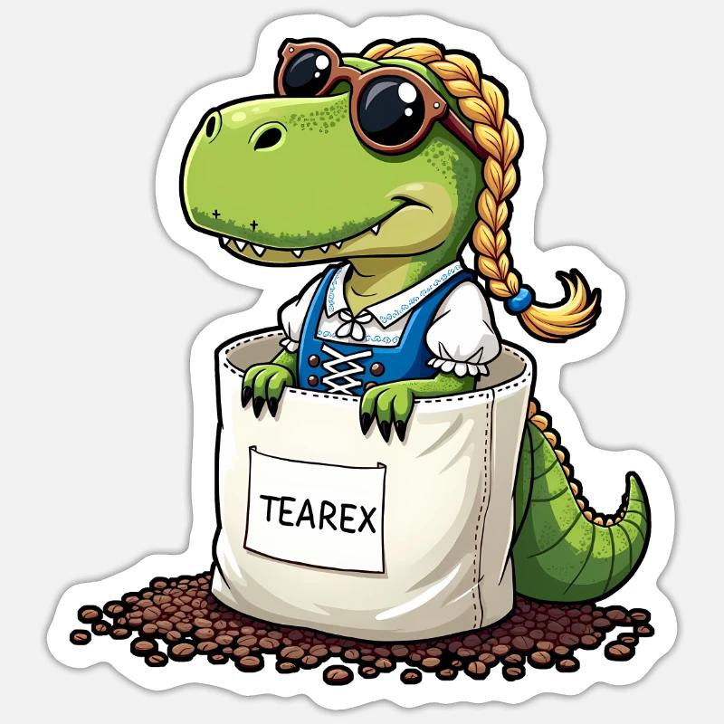 Tea Rex Dinosaurier traditionellen Dir Tee - Sticker Größe S (10 x 10 cm) - Mattweiß