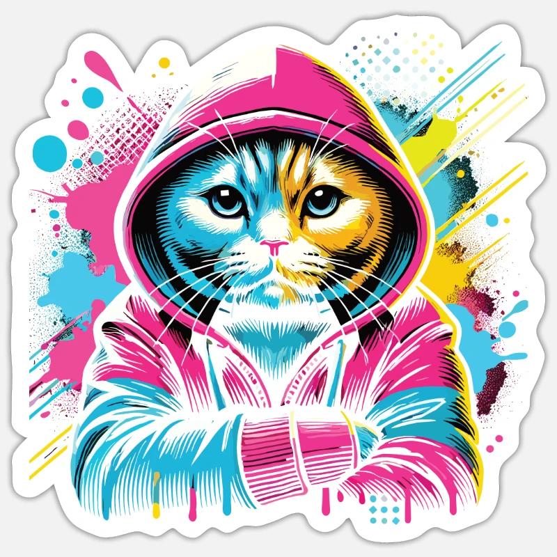 Chat - Sticker taille S (10 x 10 cm) - blanc mat