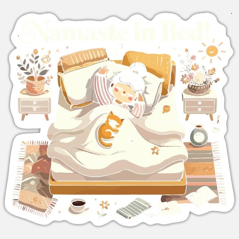 Namaste im Bett - Sticker Größe S (10 x 10 cm) - Mattweiß