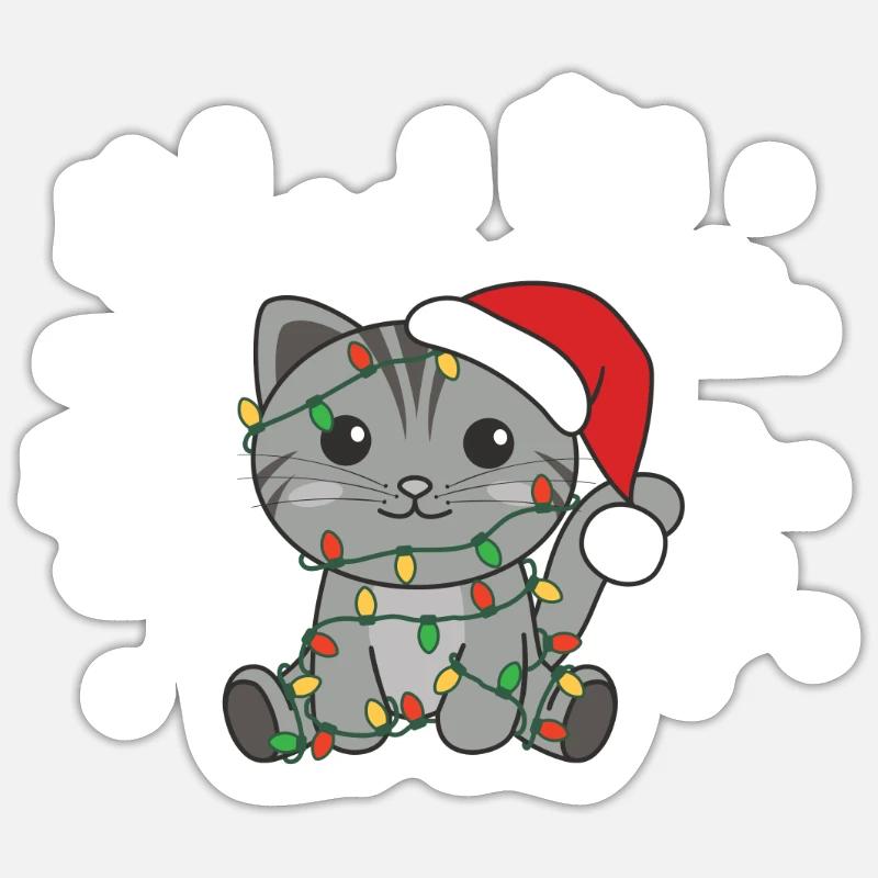 Kat Jul Vinter Dyr Katte - Sticker størrelse S (10 x 10 cm) - mat hvid