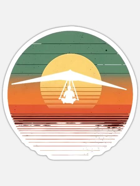Oldtimer-Hängegleiter-Sonnenuntergang - Sticker Größe S (10 x 10 cm) - Mattweiß