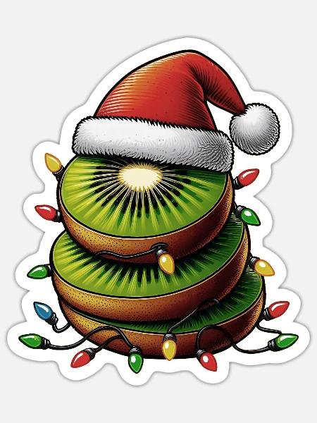 Kiwi Fruit Weihnachtsmütze Xmas - Sticker Größe S (10 x 10 cm) - Mattweiß