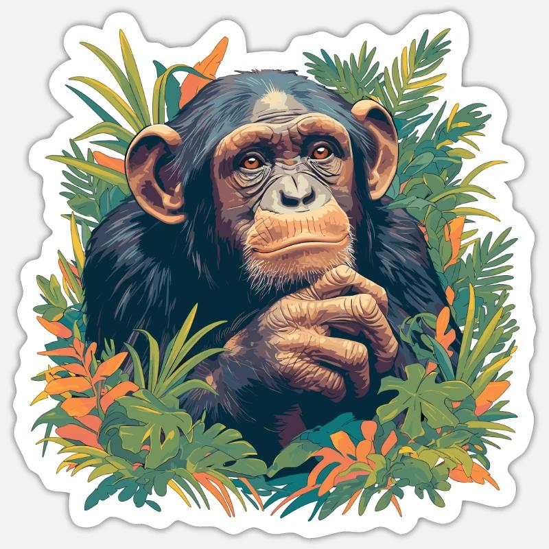 Chimpanzee Schimpansen Schimpanse - Sticker Größe S (10 x 10 cm) - Mattweiß
