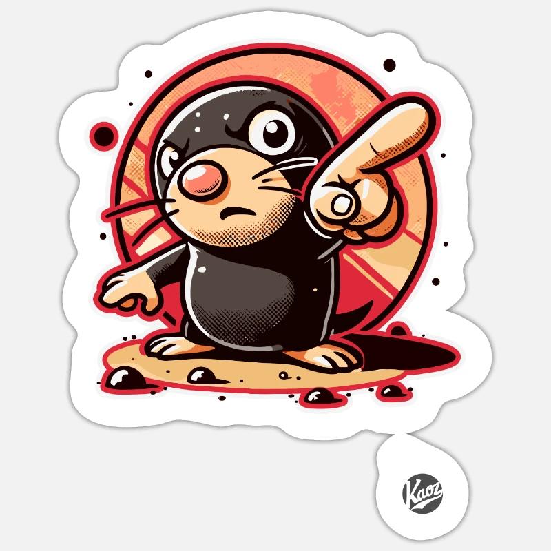 Funny mole pointing with finger - Sticker size S (10 x 10 cm) - white matte