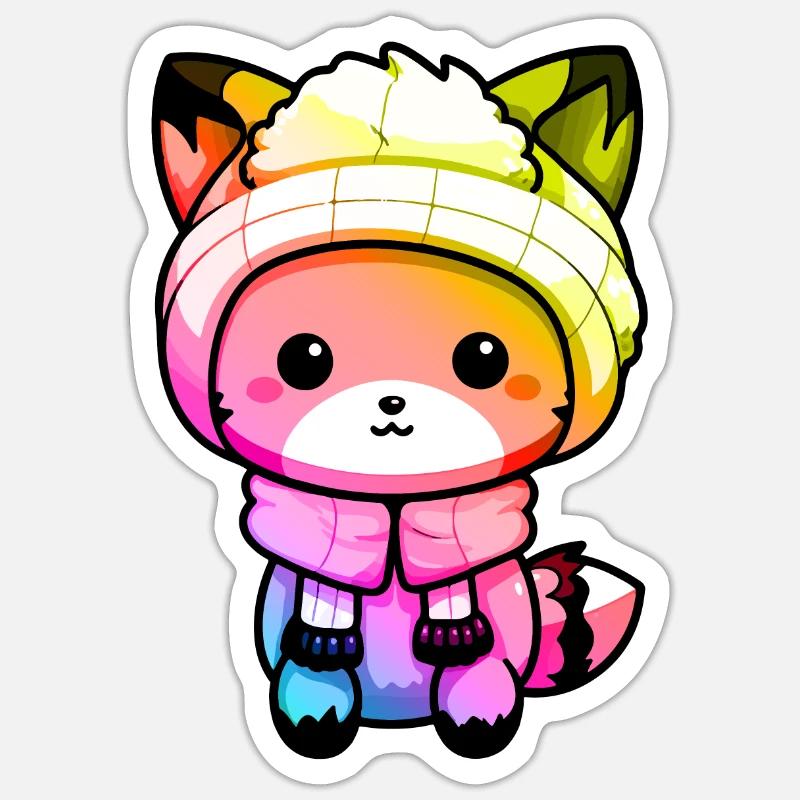 Fuchs Winter Tier Bunt Comic - Sticker Größe S (10 x 10 cm) - Mattweiß