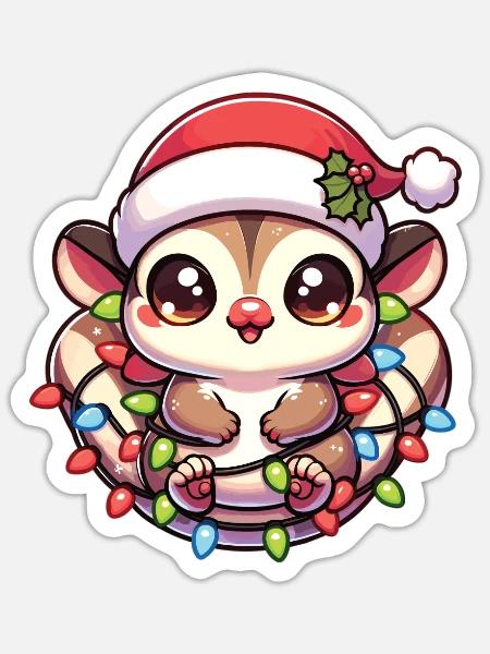 Weihnachten Lichterkette Kurzkopfgleitbeutler - Sticker Größe S (10 x 10 cm) - Mattweiß