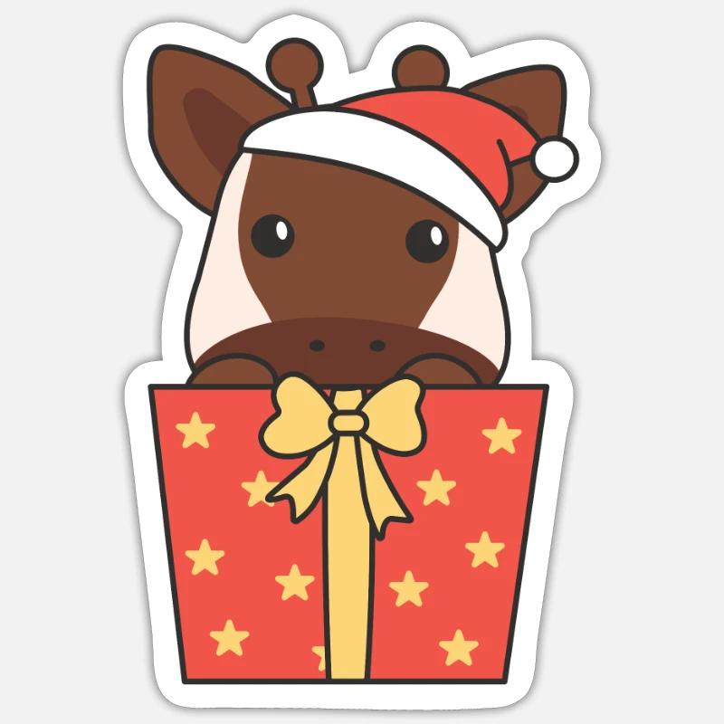 Okapi Christmas Gift Winter Animals - Sticker size S (10 x 10 cm) - white matte