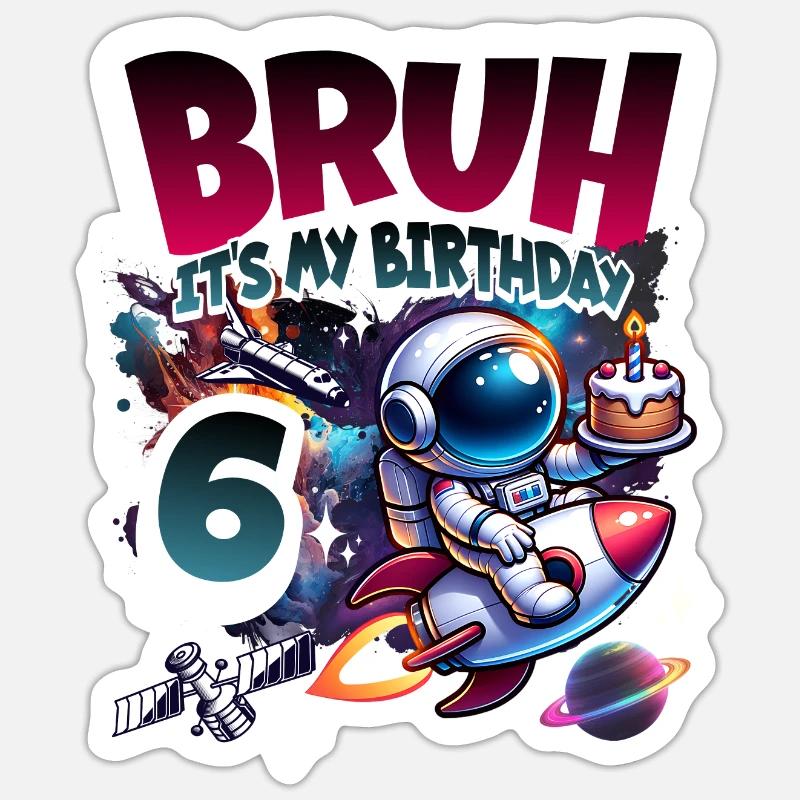 Astronaut 6th Birthday Space - Sticker size S (10 x 10 cm) - white matte