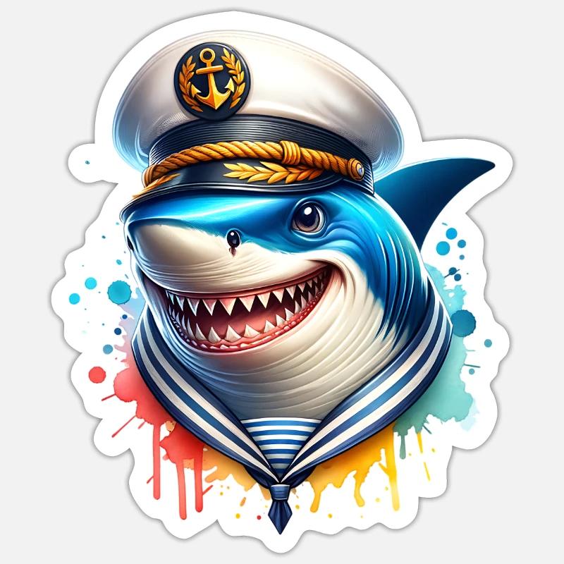 Capitaine requin - Sticker taille S (10 x 10 cm) - blanc mat