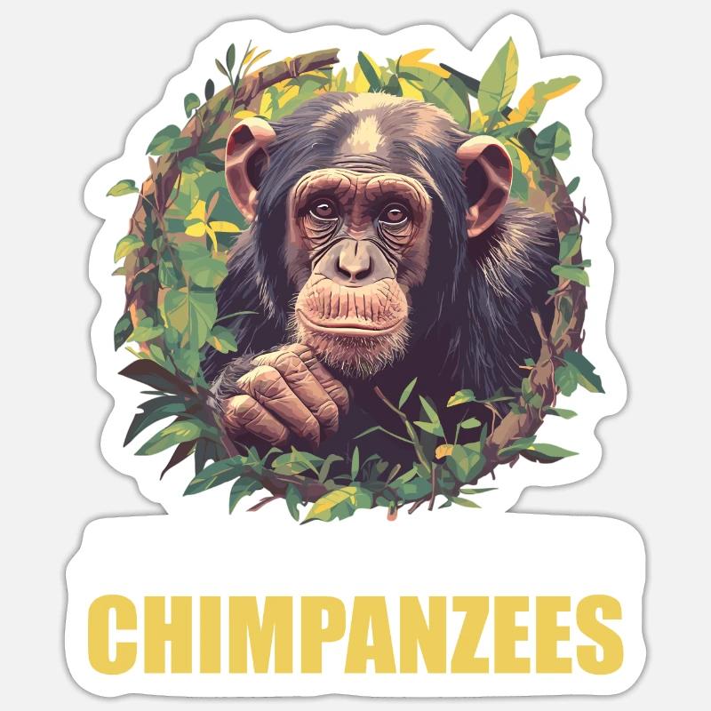 Chimpanzee Schimpansen Schimpanse - Sticker Größe S (10 x 10 cm) - Mattweiß
