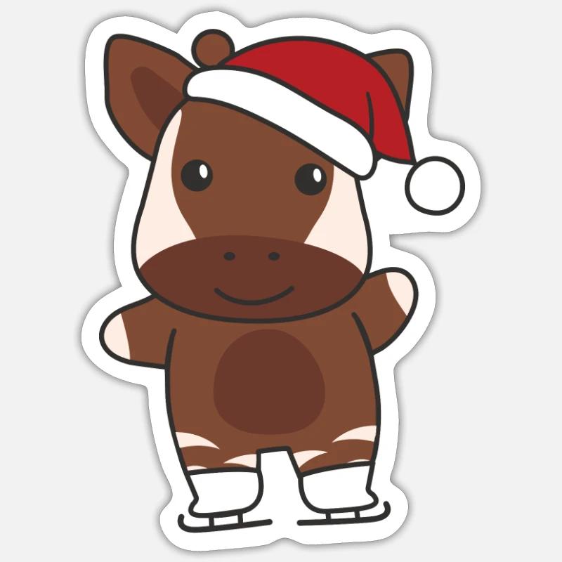 Okapi Christmas Skating Okapis - Sticker size S (10 x 10 cm) - white matte