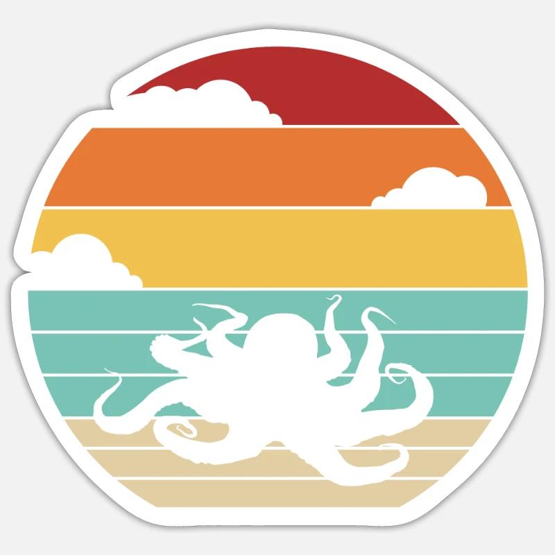 Rétro Céphalopode Octopodes Octopoda Lover Octopus Sticker taille S (10 x 10 cm)