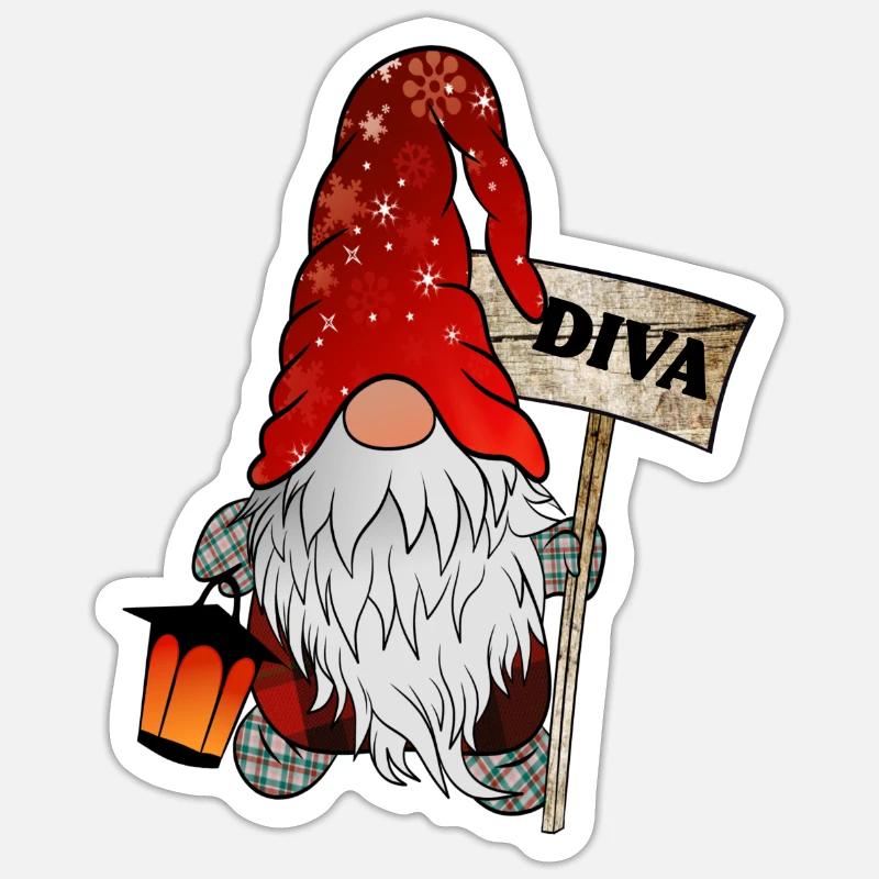 Gnome Diva Gnome Noël - Sticker taille S (10 x 10 cm) - blanc mat