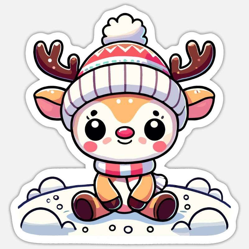 Noël mignon renne - Sticker taille S (10 x 10 cm) - blanc mat