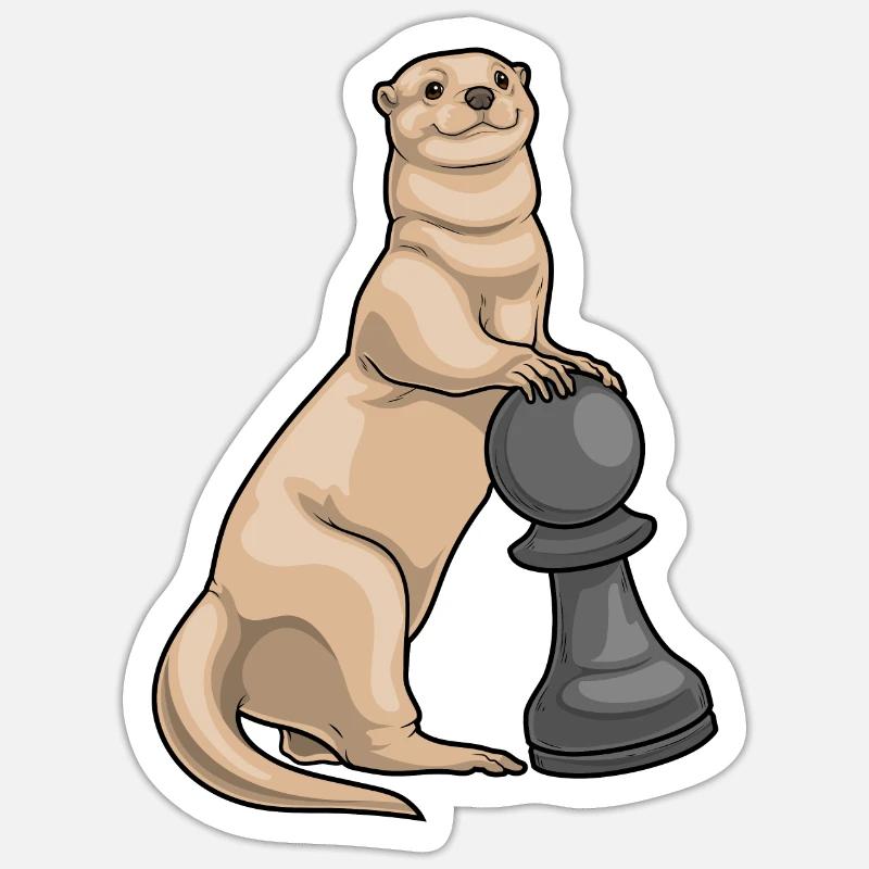 Otter Schachfigur Bauer Schach - Sticker Größe S (10 x 10 cm) - Mattweiß