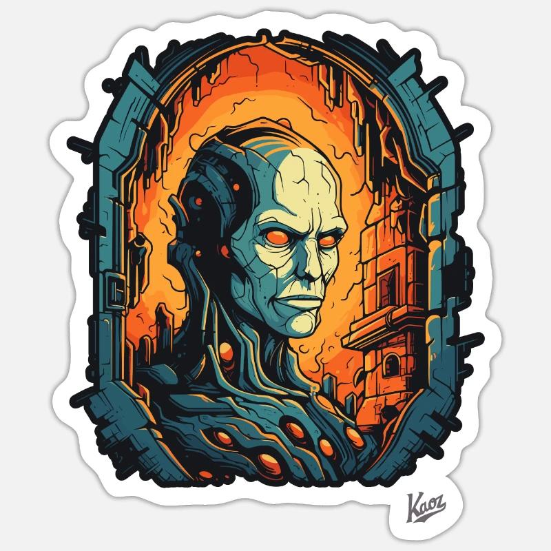 Donjon de la technologie cyborg - Sticker taille S (10 x 10 cm) - blanc mat