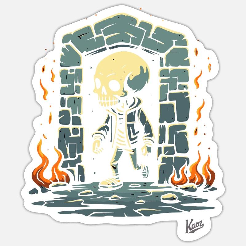 Skelett Dungeon Showtime - Sticker Größe S (10 x 10 cm) - Mattweiß