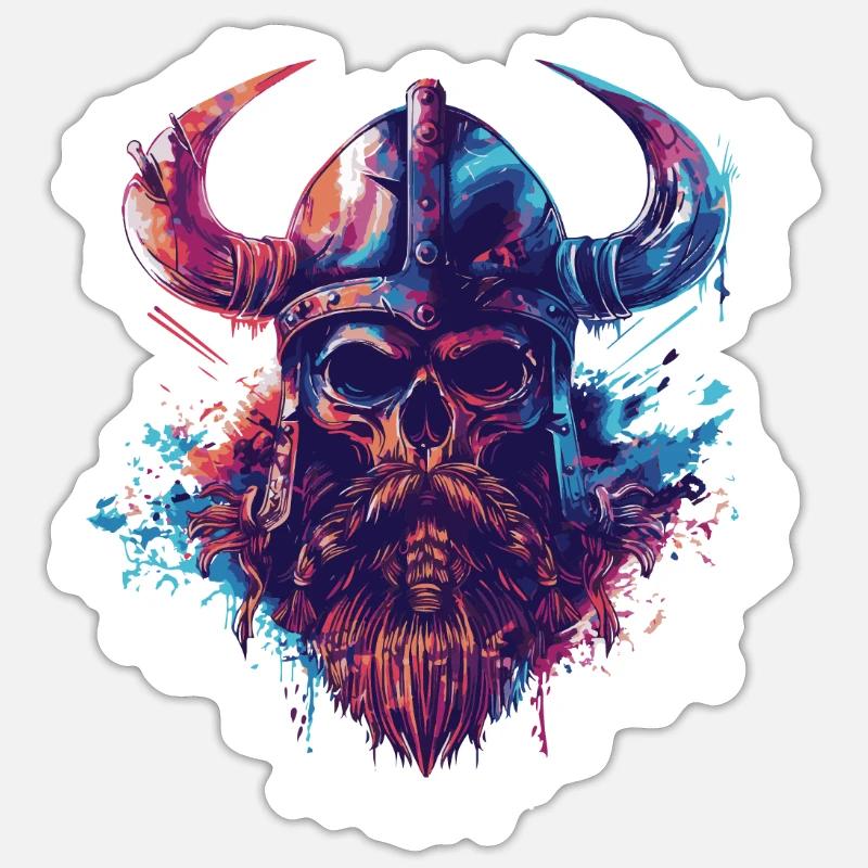 Crâne Viking - Sticker taille S (10 x 10 cm) - blanc mat