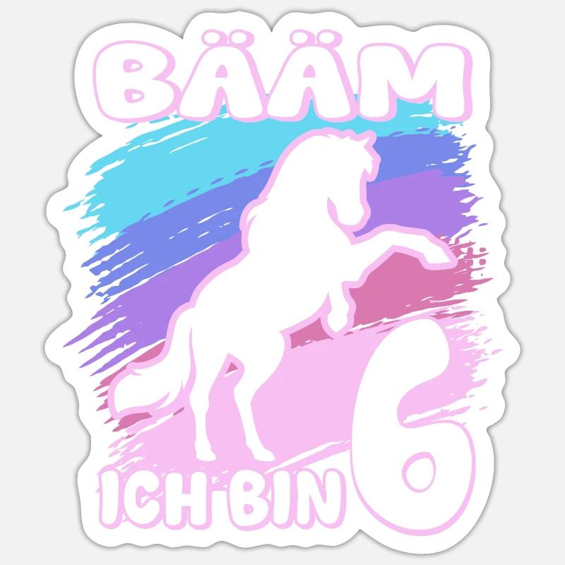 Bääm ich bin 6 | Pferde Mädchen | Reiterin - Sticker Größe S (10 x 10 cm) - Mattweiß