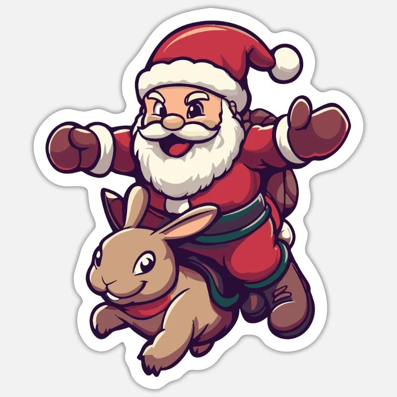 Lapin Père Noël - Sticker taille S (10 x 10 cm) - blanc mat