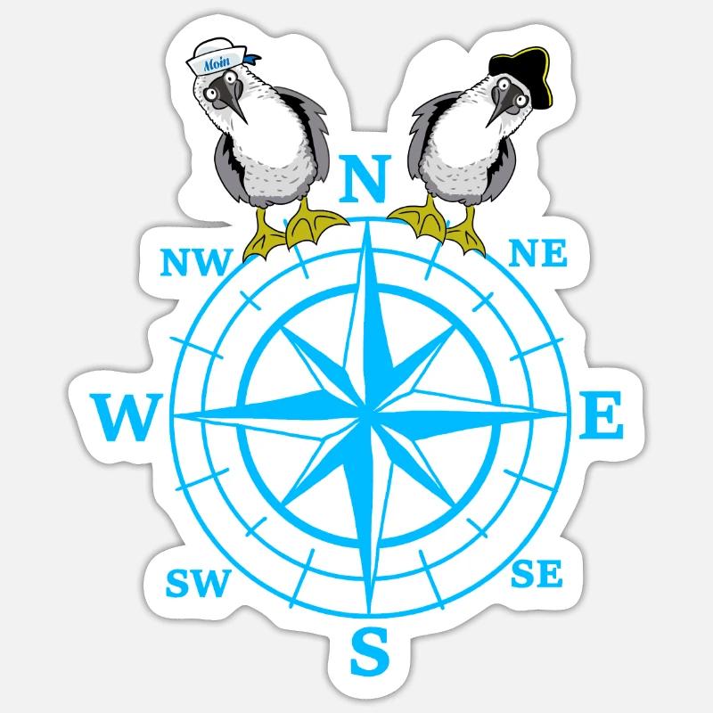 maritim Kompass Möwen Möwe - Sticker Größe S (10 x 10 cm) - Mattweiß
