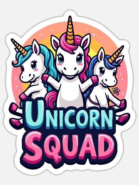 Buntes Einhorn Squad Fantasy Art Fun für Kinder - Sticker Größe S (10 x 10 cm) - Mattweiß