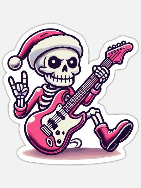 Weihnachtlicher Skelett Rock Gitarrist - Sticker Größe S (10 x 10 cm) - Mattweiß