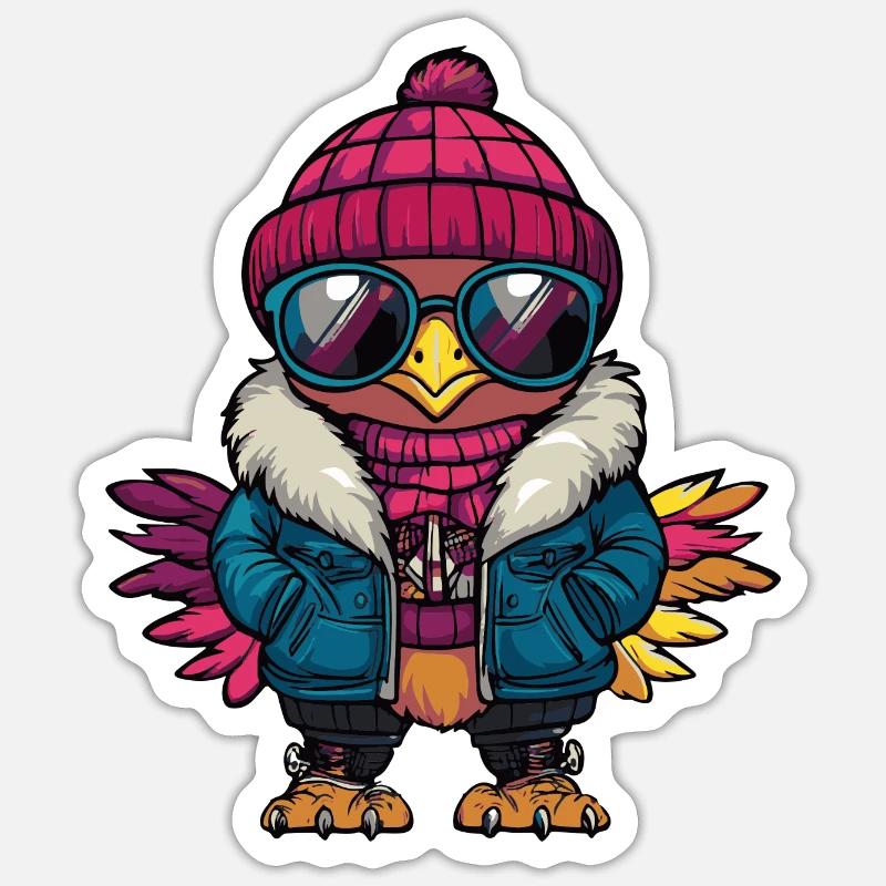 Dinde Hiver - Sticker taille S (10 x 10 cm) - blanc mat
