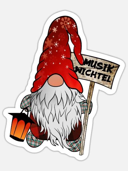Musik Wichtel – Weihnachtsgnom - Sticker Größe S (10 x 10 cm) - Mattweiß