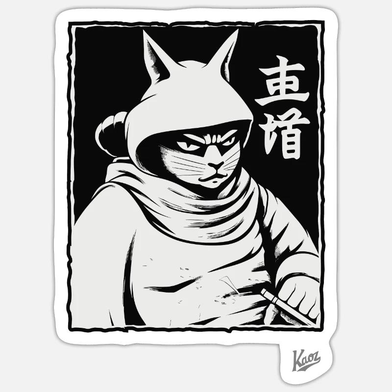 Samurai Shogun Cat - Sticker size S (10 x 10 cm) - white matte