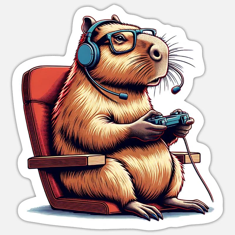 Capybara Nerd du jeu - Sticker taille S (10 x 10 cm) - blanc mat