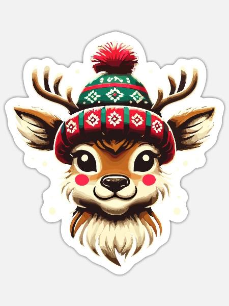 Vintage Weihnachten Rentier Design - Sticker Größe S (10 x 10 cm) - Mattweiß
