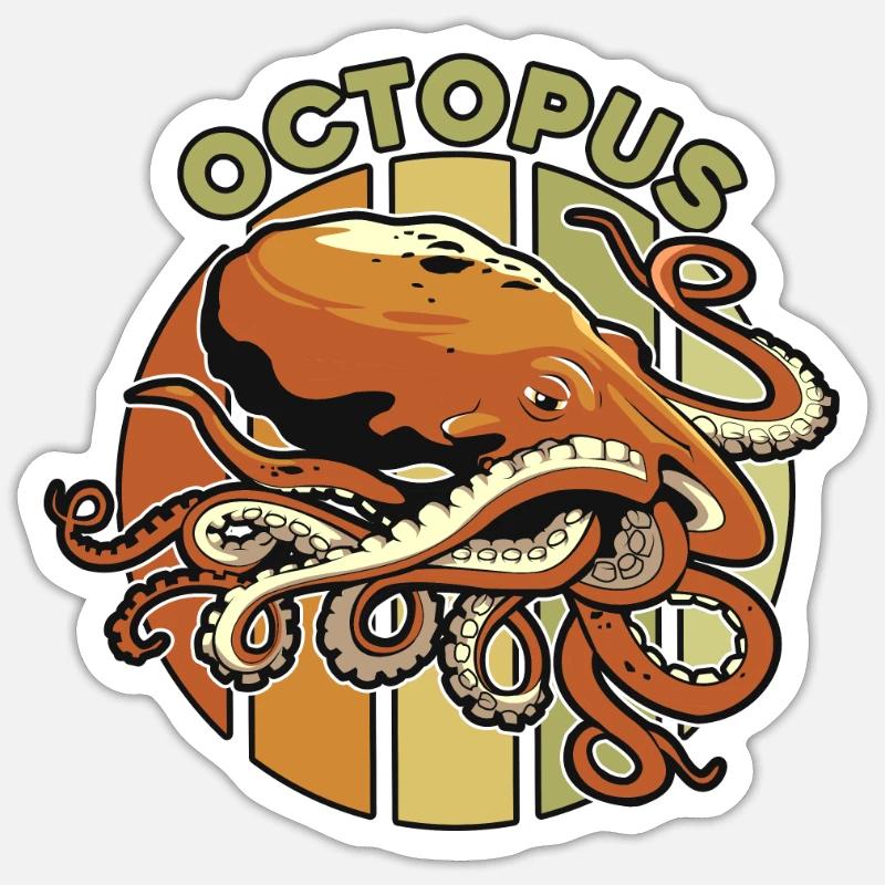 Rétro Céphalopode Octopodes Octopoda Lover Octopus Sticker taille S (10 x 10 cm)