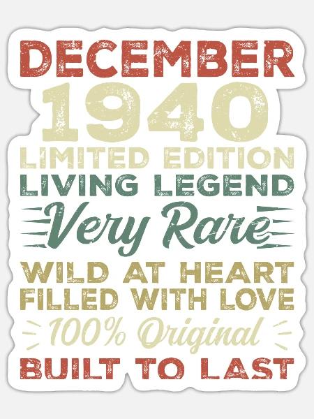Dezember 1940 - Geburtstag Dezember 1940 Jahr - Sticker Größe S (10 x 10 cm) - Mattweiß