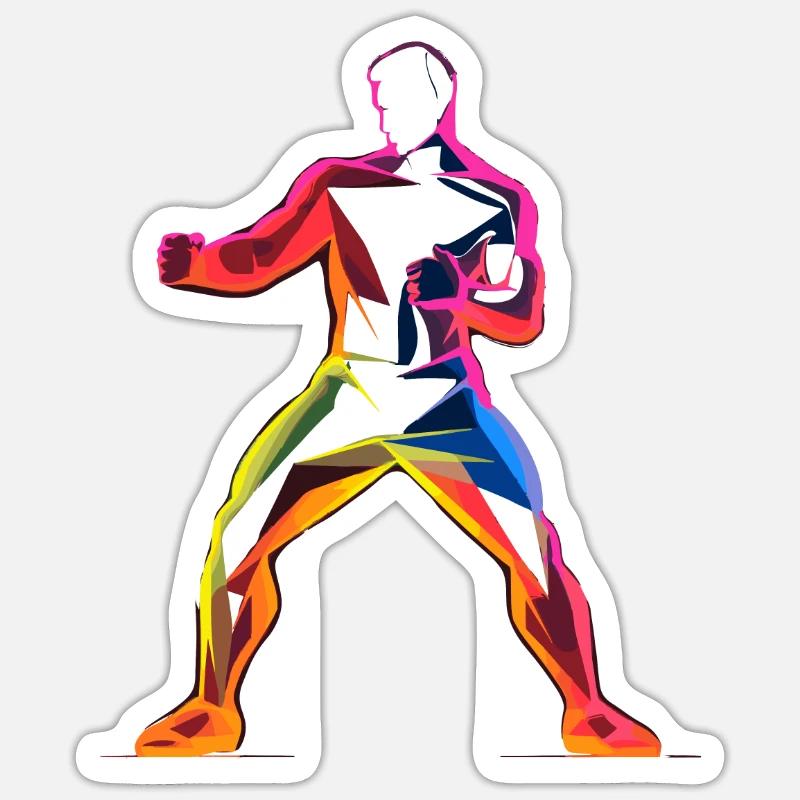 Kickboxer style dessin animé - Sticker taille S (10 x 10 cm) - blanc mat