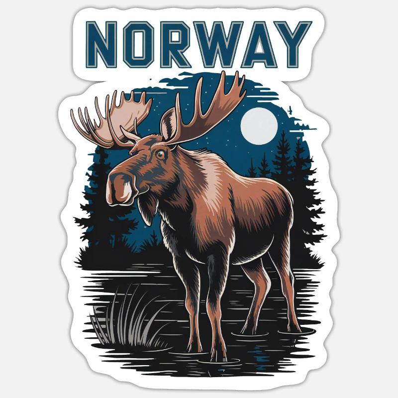 Norway with Moose - Sticker size S (10 x 10 cm) - white matte