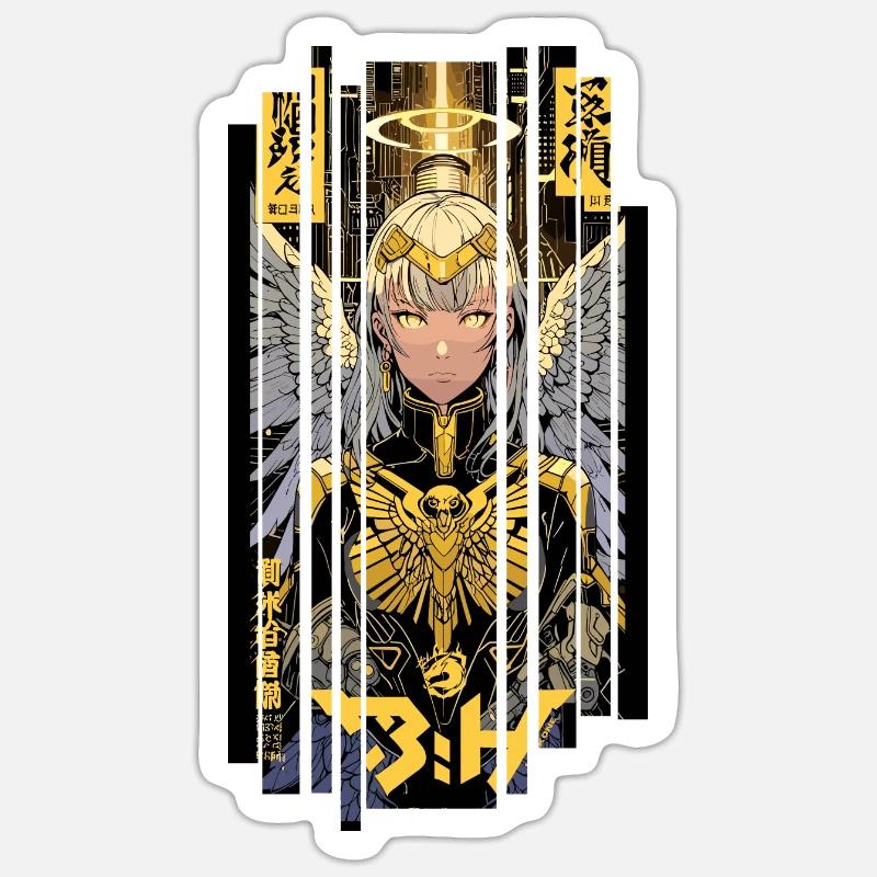Ver.1 - Cyborg Engel oder Kanji - Sticker Größe S (10 x 10 cm) - Mattweiß