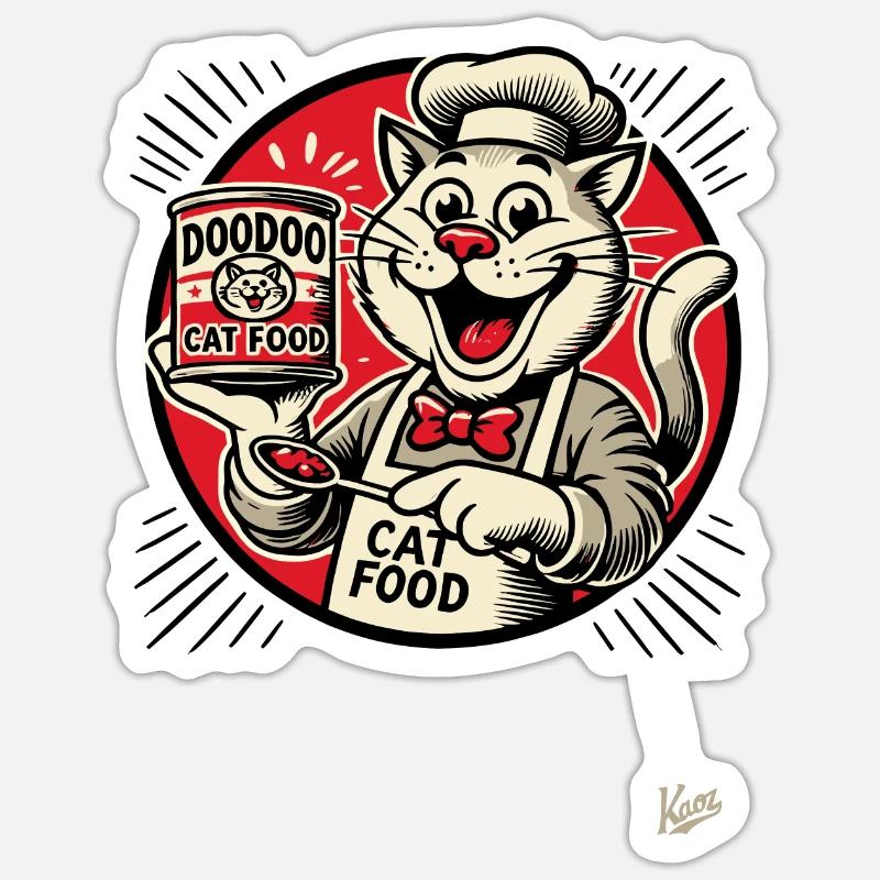 lecker DooDoo Katzenfutter mit Koch-Katze - Sticker Größe S (10 x 10 cm) - Mattweiß