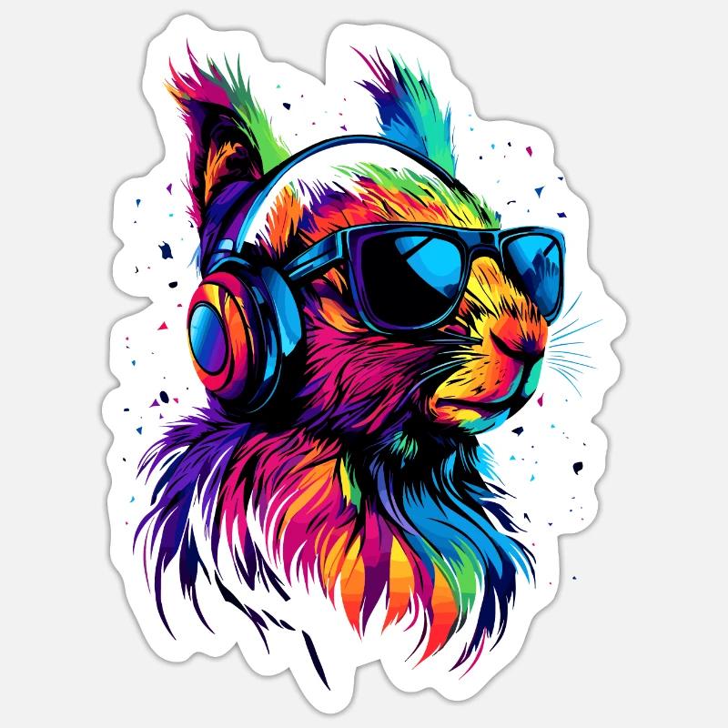 Eichhörnchen Kopfhörer Bunt Popart DJ Eichhörnchen Sticker Größe S (10 x 10 cm)