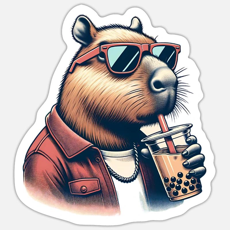 Capybara Bubble Tea - Sticker Größe S (10 x 10 cm) - Mattweiß